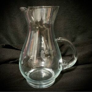 Vintage Etched Glass Pitcher – Elegant Floral Design – Clear Serving Carafe